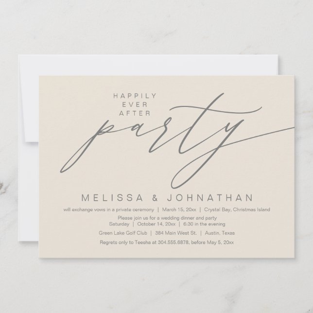 Invitación Afortunadamente Después De Un Fiesta, Boda Elopeme (Anverso)