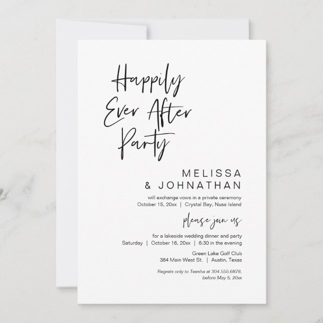 Invitación Afortunadamente Después De Un Fiesta, Boda Elopeme (Anverso)