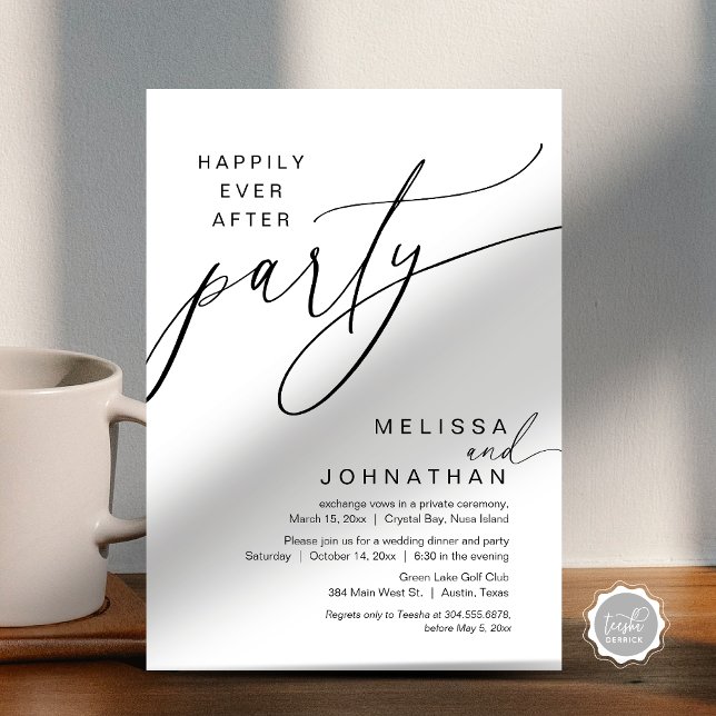 Invitación Afortunadamente Después De Un Fiesta De Elopement  (Happily Ever After Wedding Elopement Party, Modern Invitation Card, printed and digital download)