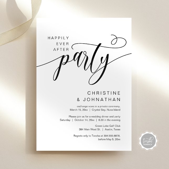 Invitación Afortunadamente Después De Un Fiesta De Elopement  (Happily Ever After Wedding Elopement Party Invitation Card, Easy customise Digital Instant Download)