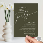 Invitación Afortunadamente Después De Un Fiesta De Elopement<br><div class="desc">Hermosa escritura romántica moderna,  en el tema verde oliva. Boda Elopement Feliz para siempre después del fiesta,  tarjeta de invitación. Esto es perfecto para tu recepción de bodas y fiesta de celebración post-boda. Teesha Derrick</div>