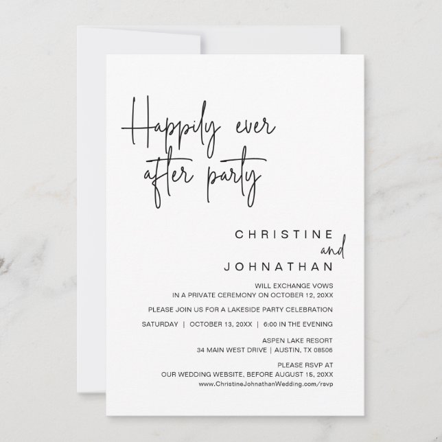 Invitación Afortunadamente Después De Un Fiesta De Elopement  (Anverso)