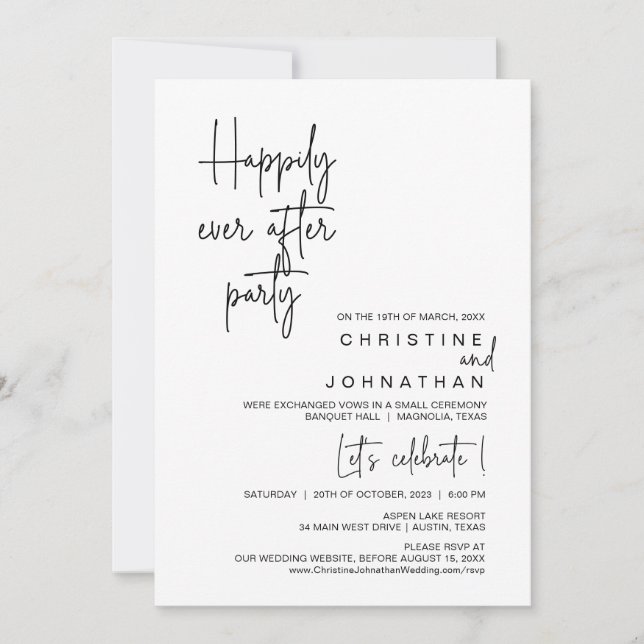 Invitación Afortunadamente Después De Un Fiesta De Elopement  (Anverso)