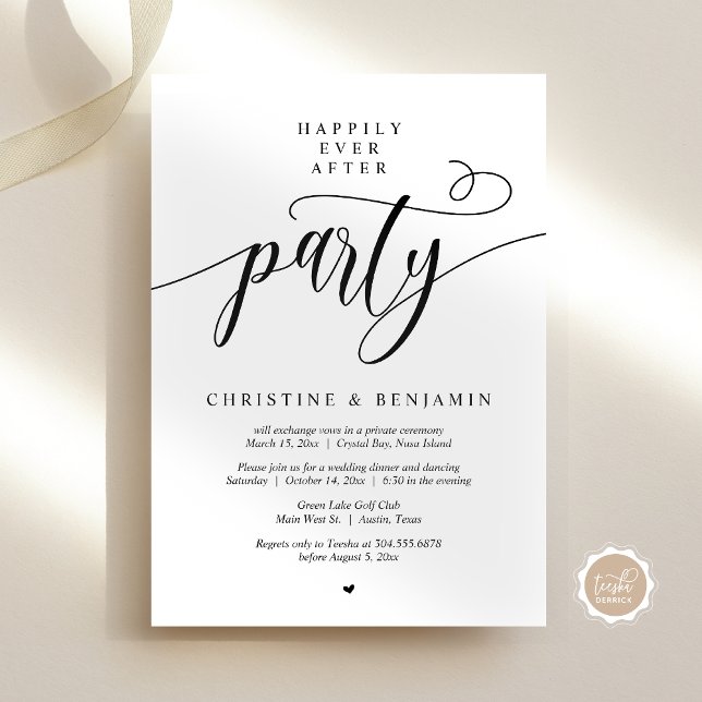 Invitación Afortunadamente Después De Un Guión Fiesta Y Moder (Happily Ever After Party, Wedding Elopement, Modern Calligraphy Script, Post wed dinner celebration)