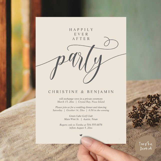 Invitación Afortunadamente Después De Un Guión Fiesta Y Moder (Happily Ever After Dinner Party, Modern Script Wedding Reception Invitation Card, PDF, Cream Grey)