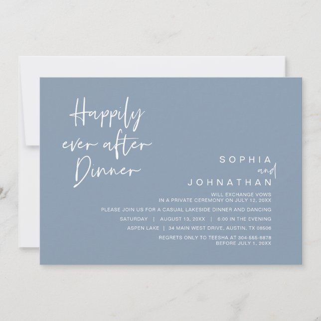 Invitación Afortunadamente, después de una cena Boda, azul tu (Anverso)