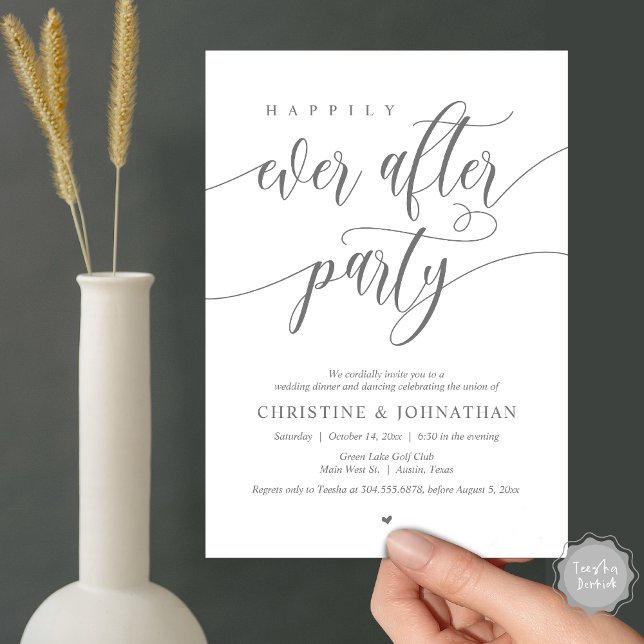 Invitación Afortunadamente, después de una cena Fiesta bailan (Happily Ever After Party Dinner Dancing Modern Invitation Card, PDF, in Dark Grey)