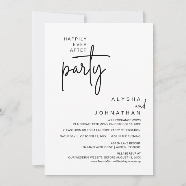 Invitación Afortunadamente Después De Una Cena Fiesta, Boda (Anverso)