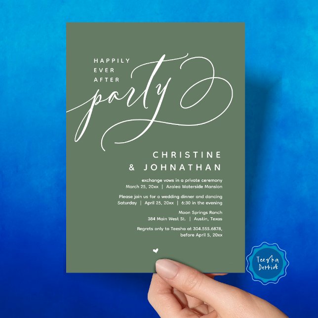 Invitación Afortunadamente Después De Una Cena Fiesta, Modern (Romantic Happily Ever After Party, Modern Wedding Dinner Invitation Card, PDF, Forest Sage Green)