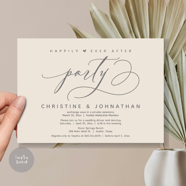 Invitación Afortunadamente Después De Una Cena Fiesta, Modern (Happily Ever After Party, Modern Wedding Dinner Invitation Card, Modern Romantic, PDF, Cream Grey)