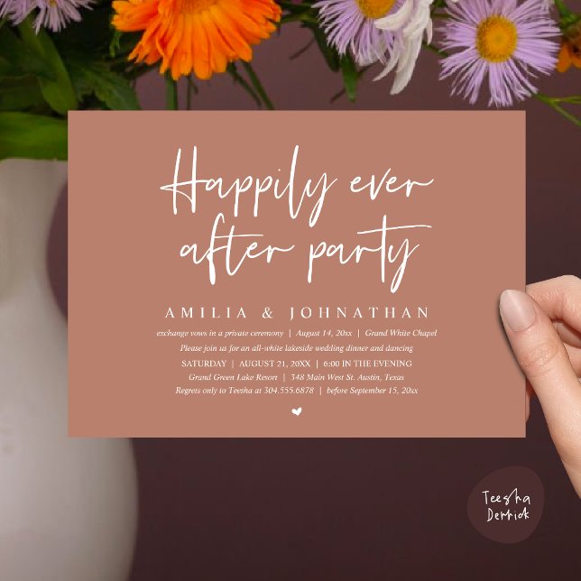 Invitación Afortunadamente Después De Una Cena Fiesta, Románt (Happily Ever After Party, After the wedding celebration Romantic Dinner Invites PDF Earthy Brown)