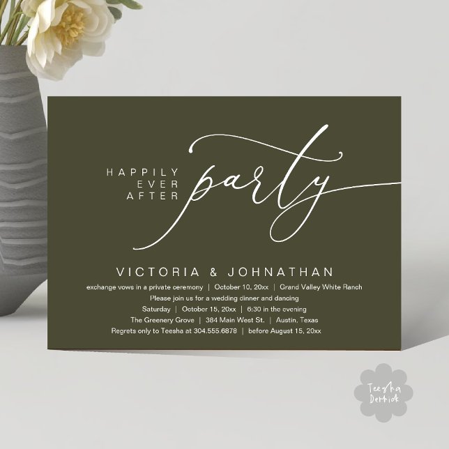 Invitación Afortunadamente Después De Una Cena Fiesta, Románt (Happily Ever After Party, Romantic Wedding Dinner Invitation Card PDF aesthetic Rustic Sage Green)