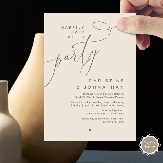Invitación Afortunadamente Después De Una Cena Fiesta, Románt (Romantic Happily Ever After Party, Modern Wedding Dinner Invitation Card, PDF, Cream Grey)