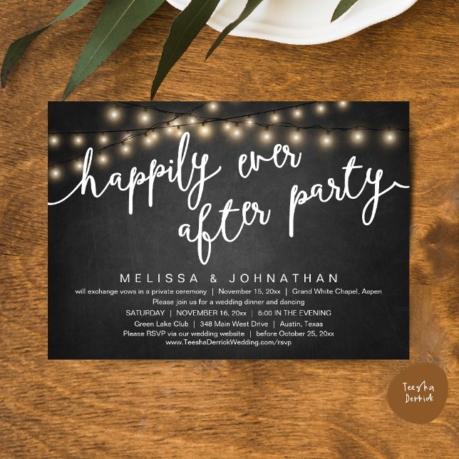 Invitación Afortunadamente Después De Una Cena Fiesta Y Rústi (Happily Ever After Party, Rustic Wedding Dinner Invitation Card, PDF, Cottage Grey Chalkboard)