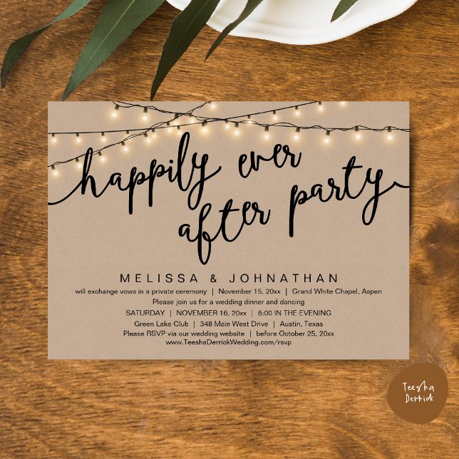 Invitación Afortunadamente Después De Una Cena Fiesta Y Rústi (Happily Ever After Party, Rustic Wedding Dinner Invitation Card, PDF, Cottage Brown Kraft Graphic)