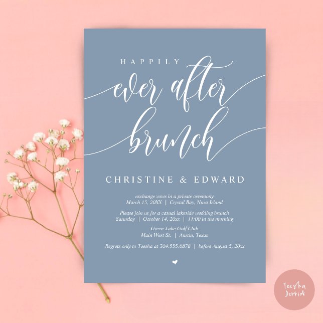 Invitación Afortunadamente Después Del Brunch De Elopement, A (Happily Ever After Elopement Brunch Invitation Card, Post-wedding, PDF, in Dusty Blue)