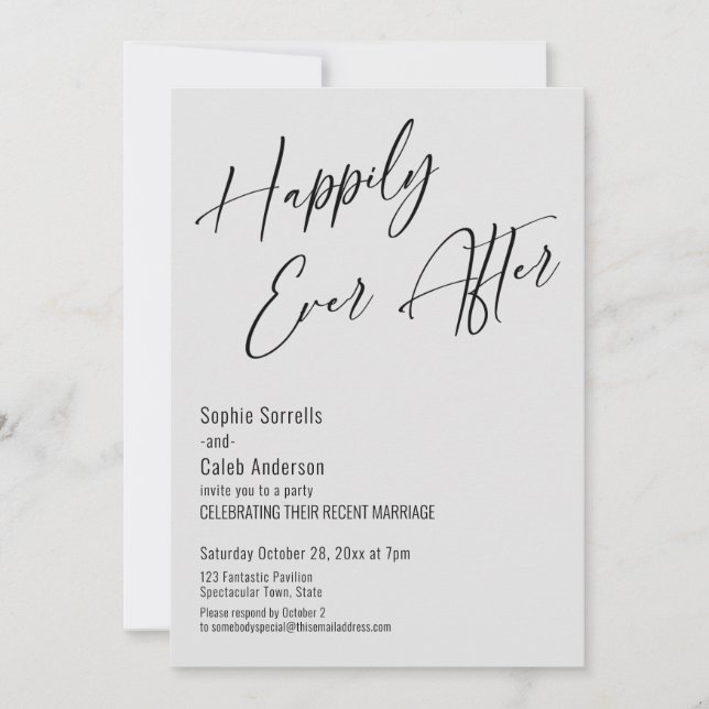Invitación Afortunadamente Después Del Elegante Gris Luminoso (Anverso)