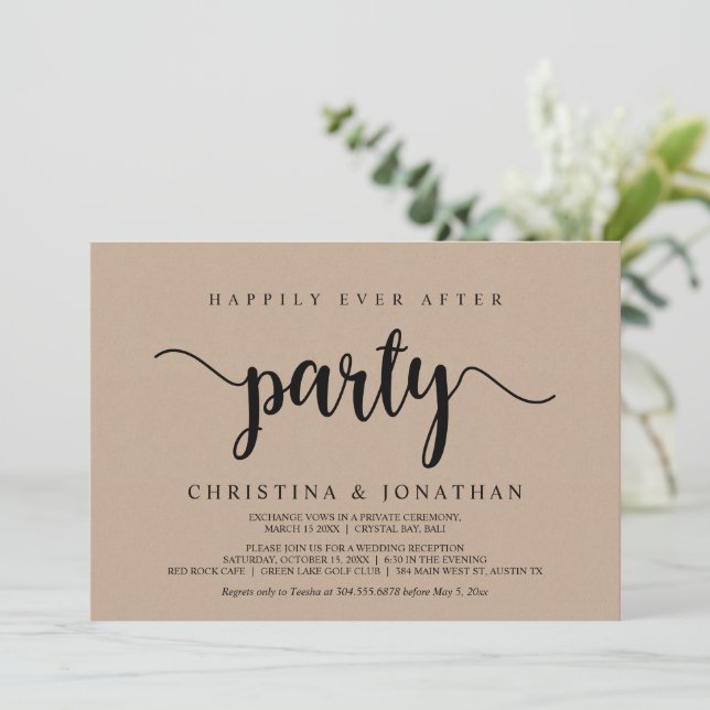 Invitación Afortunadamente Después Del fiesta, Brown Kraft El (Anverso de pie)