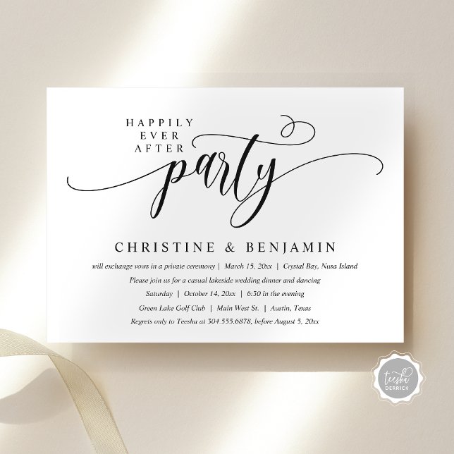 Invitación Afortunadamente Después Del Fiesta, El Éxito, El G (Happily Ever After Party, Elopement, Modern Script Invitation Card, Digital Download, Email Attached)