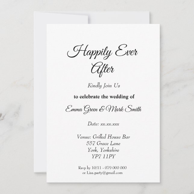 Invitación Afortunadamente después del guión de Boda blanco y (Anverso)