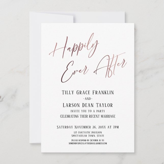Invitación Afortunadamente después del Rosa Fiesta de Boda El (Anverso)