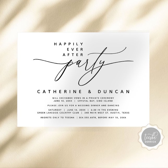 Invitación Afortunadamente Después, Moderno Fiesta De Elopeme (Happily Ever After Party, Modern Romantic Wedding Elopement Dinner, Digital Download Invitation Card)