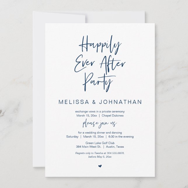 Invitación Afortunadamente, Fiesta de Cena Boda Elopement (Anverso)