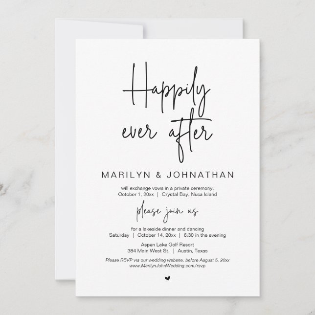 Invitación Afortunadamente, Fiesta de Cena Boda Elopement (Anverso)
