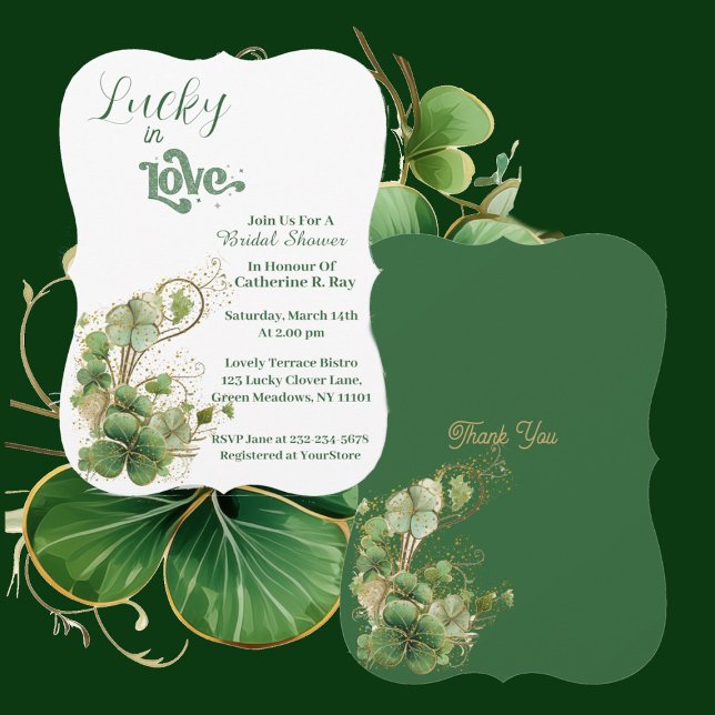 Invitación Afortunadamente, Green Golden Shamrock Bridal Show (Lucky in Love Green Golden Shamrock Bridal Shower Invitation)