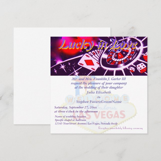 Invitación Afortunado Boda de Las Vegas (Anverso / Reverso)