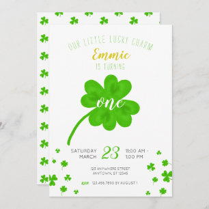 Invitación Afortunado Charm Shamrock St Patricks Día cumpleañ