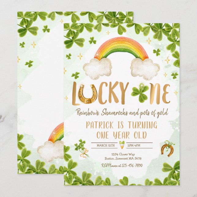 Invitación Afortunado cumpleaños Fiesta de San Patricio (Anverso / Reverso)