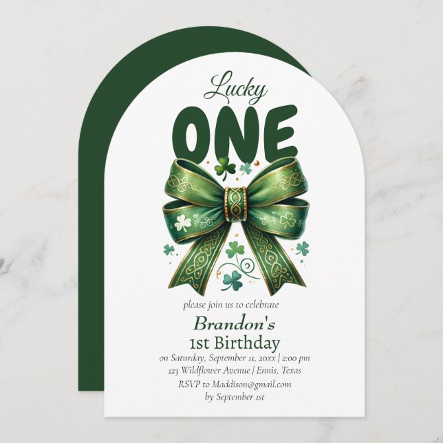 Invitación Afortunado Día Uno St Patricks Primer Cumpleaños (Anverso / Reverso)