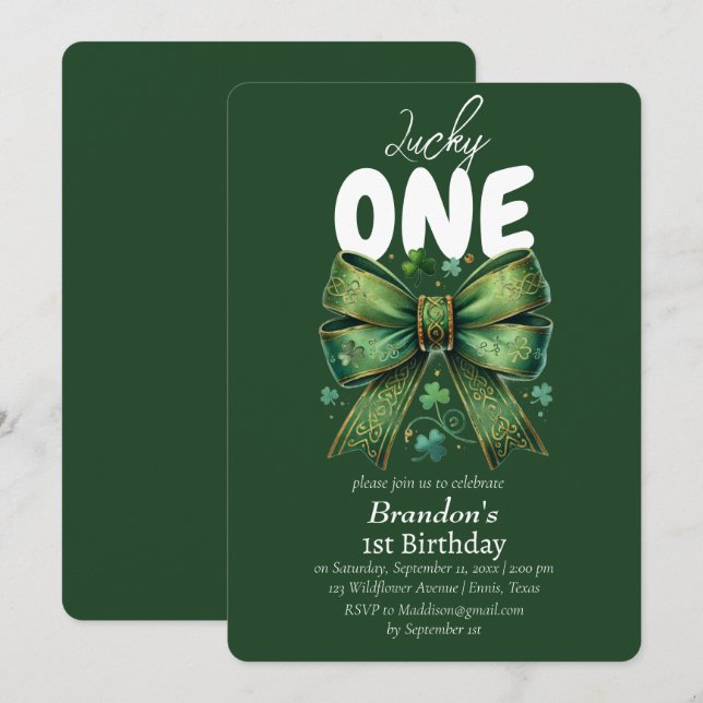 Invitación Afortunado Día Uno St Patricks Primer Cumpleaños (Anverso / Reverso)