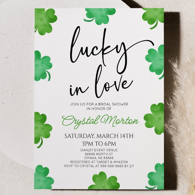 Invitación Afortunado En Amor Green Shamrock Clovers British  (Subido por el creador)
