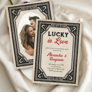 Invitación Afortunado en el amor Foto de compromiso de casino