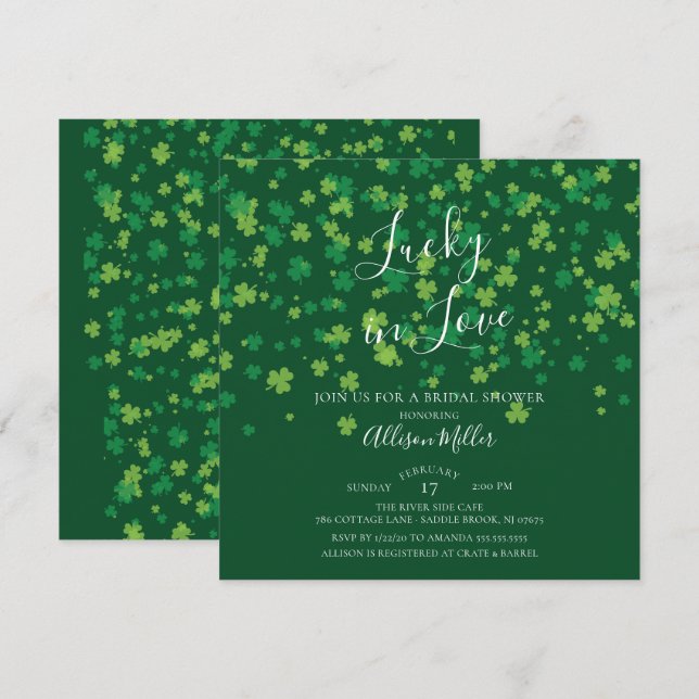 Invitación Afortunado en el amor Shamrock Bridal Shower (Anverso / Reverso)