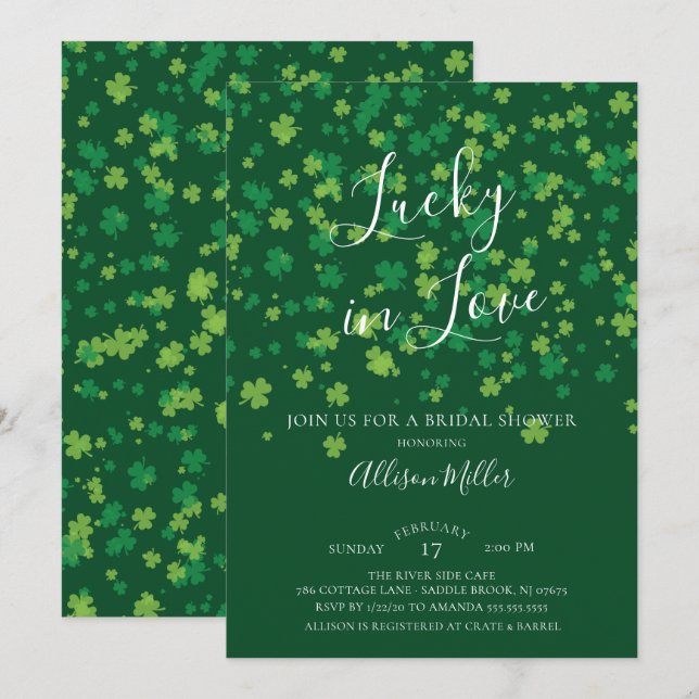 Invitación Afortunado en el amor Shamrock Bridal Shower (Anverso / Reverso)