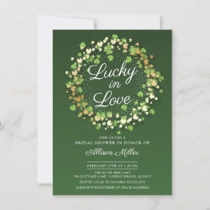 Invitación Afortunado en el amor, Shamrock dorado, ducha de n