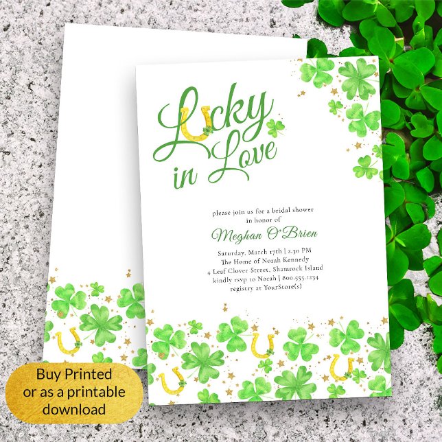 Invitación Afortunado en el amor Shamrock Elegante ducha de n (Lucky in Love Bridal Shower Invitation)