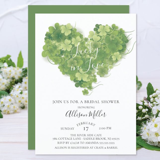 Invitación Afortunado en el amor Shamrock Heart Bridal Shower (Subido por el creador)