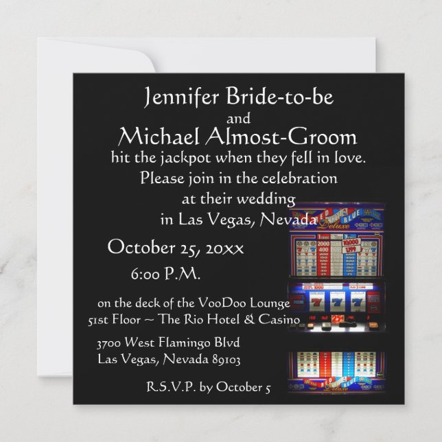 Invitación Afortunado en la boda del casino de Las Vegas del (Anverso)