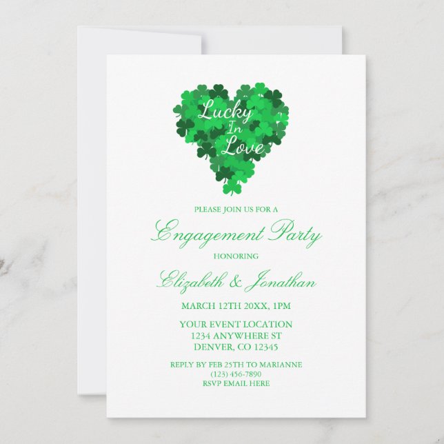 Invitación Afortunado En La Fiesta De Compromiso De Amor (Anverso)