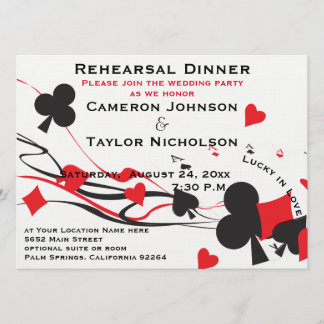 Invitación Afortunado en rojo de la cena del ensayo de los