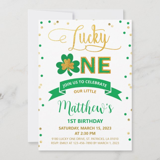 Invitación Afortunado One St. Patrick's Day Primer cumpleaños (Anverso)
