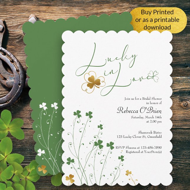 Invitación Afortunado por amar la flor silvestre Shamrock Bri (Elegant Lucky in Love Bridal Shower Invitation)