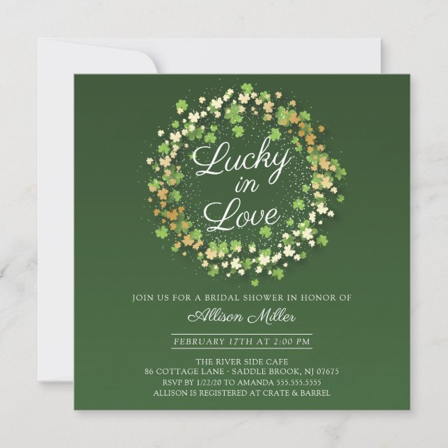 Invitación Afortunado por enamorarse de la ducha de novia Gol (Anverso)