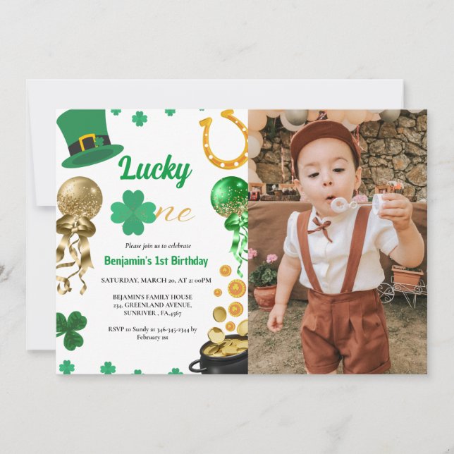 Invitación Afortunado primer cumpleaños, Chica de St Patrick' (Anverso)