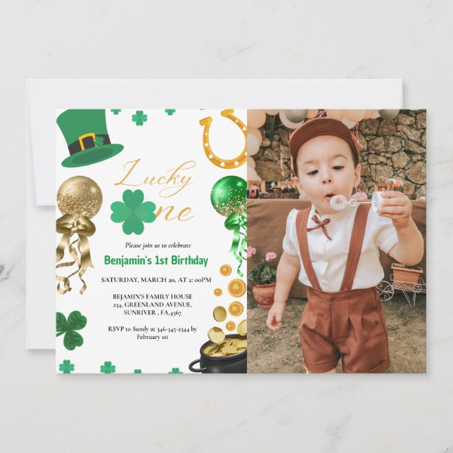 Invitación Afortunado primer cumpleaños, Chica de St Patrick' (Anverso)