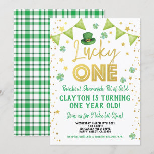 Invitación Afortunado primer cumpleaños de un bebé, Día de Sa